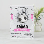 Fußball Pink zum Geburtstag Einladung (Stehend Vorderseite)