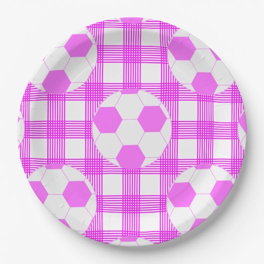Fußball Plaid Muster in Weiß und Rosa Pappteller (Vorderseite)