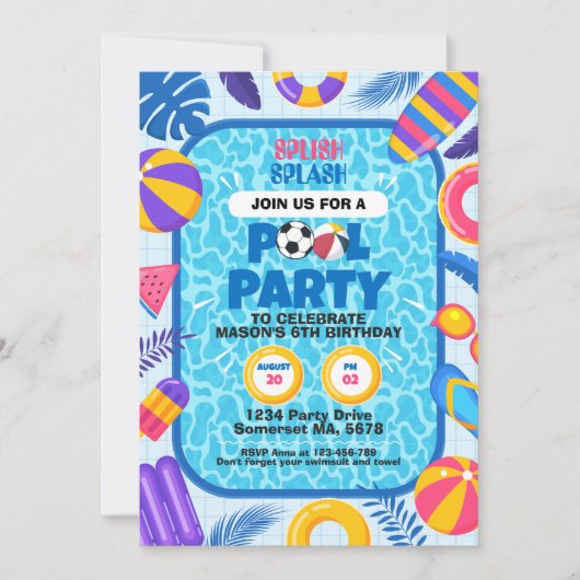 Fußball-Pool-Party-Geburtstag Einladung (Vorderseite)