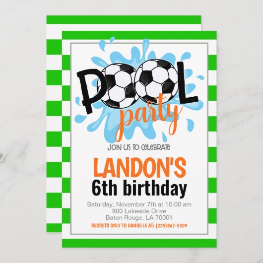 Fußball-Pool-Party Geburtstag Einladung (Vorne/Hinten)