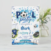 Fußball-Pool-Schwimmparty-Geburtstag Einladung (Stehend Vorderseite)