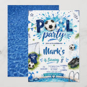 Fußball Pool Schwimmparty Geburtstag Einladung (Vorne/Hinten)