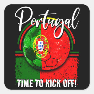 Fußball Portugal Flagge, bedrängte Flagge Grün Rot Quadratischer Aufkleber
