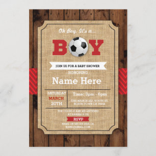 Fußball Red Boy Baby Shower Wood Football Einladun Einladung