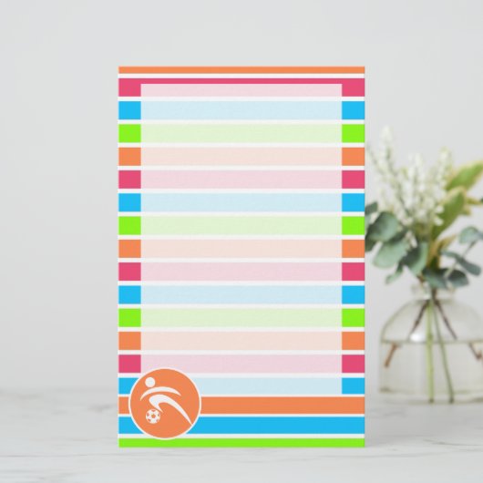 Fußball; Retro Neon Rainbow Briefpapier (Stehend Vorderseite)