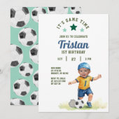 Fußball Rookie 1. Geburtstag Foto Einladung (Vorne/Hinten)