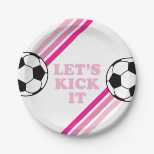 Fußball Rosa Streifen Lass uns loslegen Geburtstag Pappteller