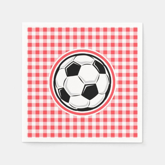Fußball; Rot und Weiß Gingham Serviette (Vorderseite)