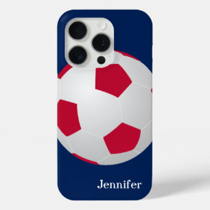 Fußball, rot, weiß und blau, Name iPhone 15 Pro Hülle