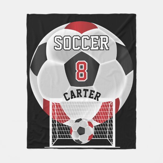 Fußball - Rot, Weiß und Schwarz Fleecedecke (Vorderseite)