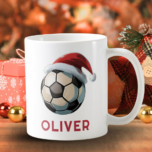 Fußball rote Santa-Mütze Name Weihnachten Kaffeetasse