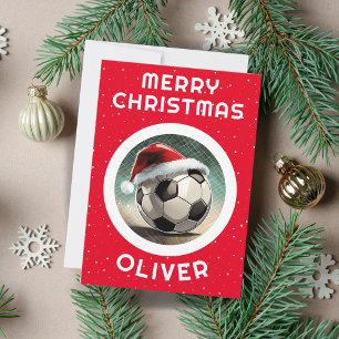 Fußball rote Santa-Mütze Weihnachten Kindername 
