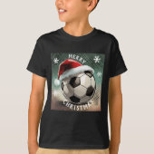 Fußball Rote Weihnachtsmannmütze Schneeflocken Wei T-Shirt (Vorderseite)