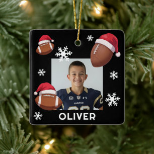 Fußball Santa Hut Name Foto Weihnachten  Keramikornament