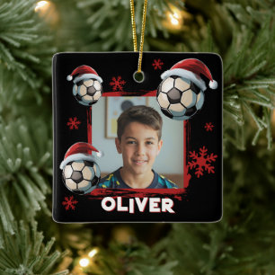 Fußball Santa Hut Name Foto Weihnachten  Keramikornament