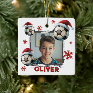 Fußball Santa Hut Name Foto Weihnachten Keramikornament
