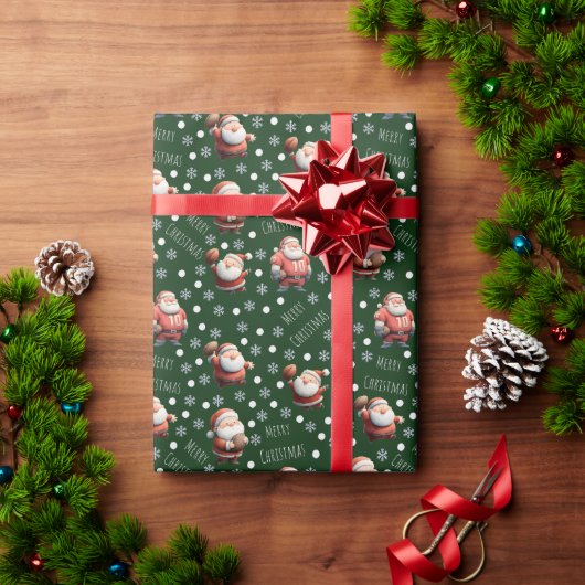 Fußball Santa on Forest Green Geschenkpapier (Feiertagsgeschenk)