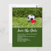 Fußball Save the Date auf Grün mit Liebe Postkarte (Vorne/Hinten)