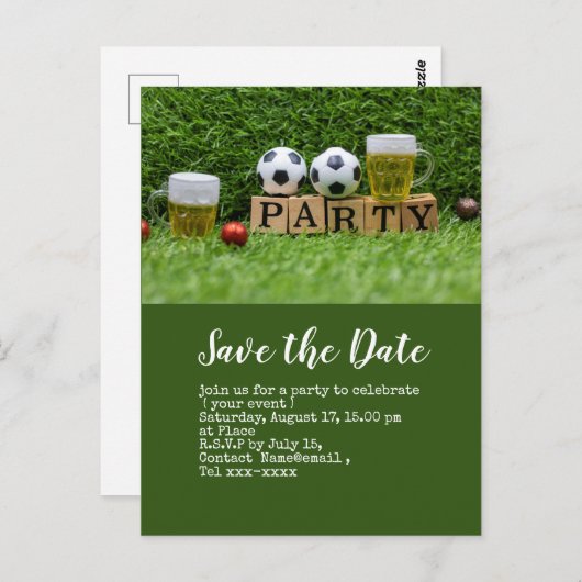 Fußball Save the Date für Begrüßungs-Party Postkarte (Vorne/Hinten)