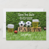 Fußball Save the Date mit Ball und Bier-Party Einladung (Vorderseite)