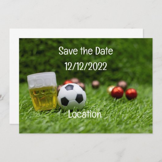 Fußball Save the Date mit Ball und Bier-Party Einladung (Vorne/Hinten)