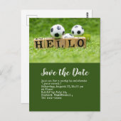 Fußball Save the Date mit dem Ball auf grüner HELL Postkarte (Vorne/Hinten)