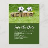 Fußball Save the Date mit dem Ball auf grüner HELL Postkarte (Vorderseite)