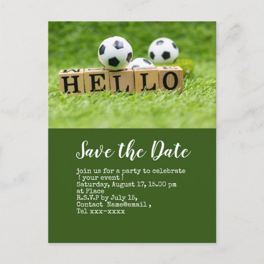 Fußball Save the Date mit dem Ball auf grüner HELL Postkarte (Vorderseite)