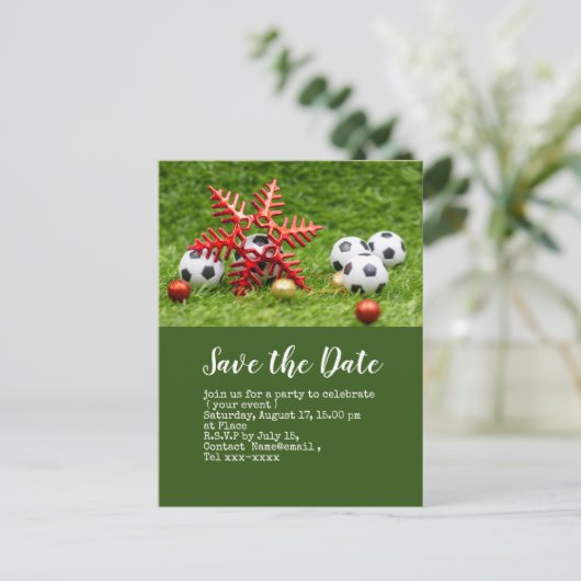 Fußball Save the Date mit Weihnachtsball Postkarte (Stehend Vorderseite)