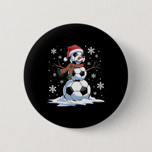 Fußball Schneemann Fußballspieler Santa Hut Weihna Button