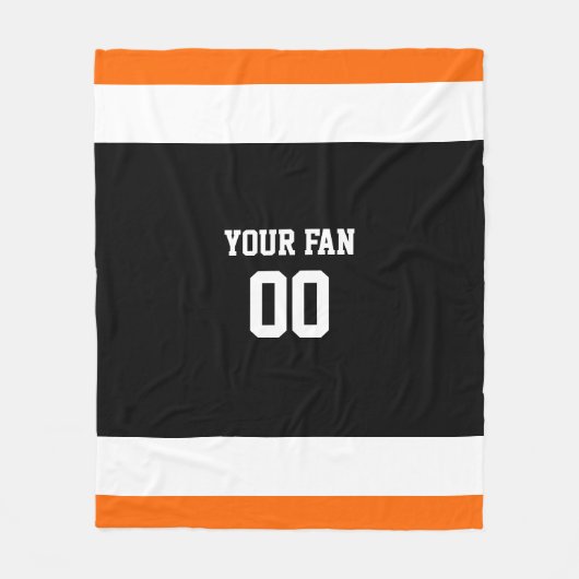 Fußball Schwarz, Orange und Weiß Personalisiert Fleecedecke (Vorderseite)