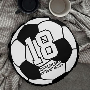 Fußball Schwarz & Weiß Name & Trikotnummer Rundes Kissen