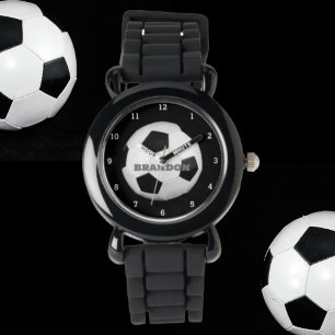 Fußball schwarzer stylischer benutzerdefinierter N Armbanduhr