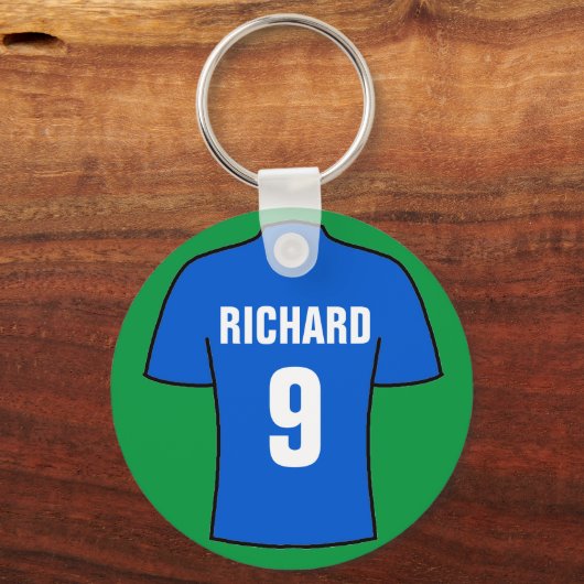 Fußball-Shirt-Design in Blau. Schlüsselanhänger (Vorderseite)