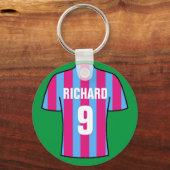 Fußball Shirt Design in Klartext und Blau. Schlüss Schlüsselanhänger (Rückseite)