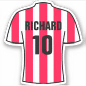 Fußball-Shirt-Design in Rot und Weiß Streifen Aufkleber (Vorderseite)