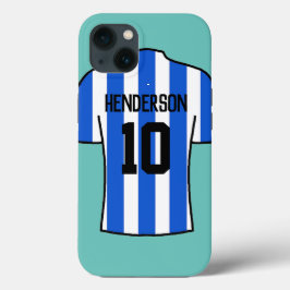 Fußball-Shirt in blauen Streifen mit Name und Numm Case-Mate iPhone Hülle