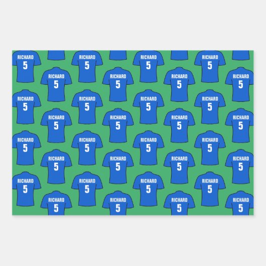 Fußball-Shirt in Blue Wrapping Paper Sheets Geschenkpapier Set (Vorderseite)