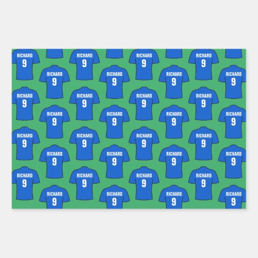 Fußball-Shirt in Blue Wrapping Paper Sheets Geschenkpapier Set (Vorderseite)