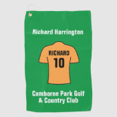 Fußball-Shirt in Orange oder Gold und Schwarz Golfhandtuch (Vorderseite)