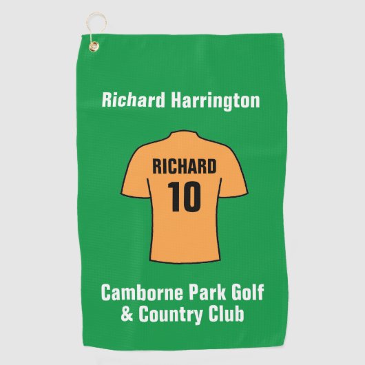 Fußball-Shirt in Orange oder Gold und Schwarz Golfhandtuch (Vorderseite)