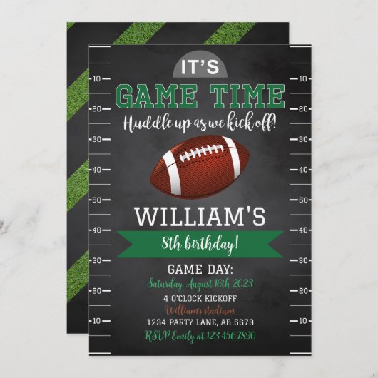 Fußball-Spiel Geburtstag Einladung Black (Vorne/Hinten)