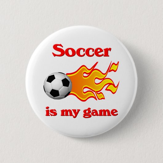 Fußball-Spiel-Knopf mit Fußball und Flamme Button (Vorderseite)