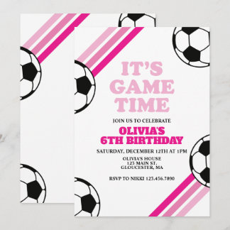 Fußball Spiel Zeit rosa Streifen Geburtstag Einladung