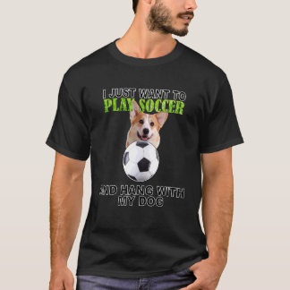 Fußball spielen mit Hund Pembroke Welsh Corgi häng T-Shirt