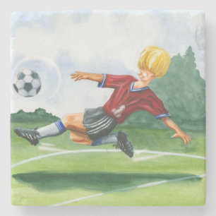 Fußball-Spieler, der einen Ball durch Jay Steinuntersetzer