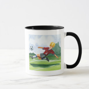 Fußball-Spieler, der einen Ball durch Jay Tasse