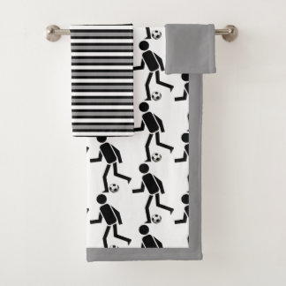 Fußball-Spieler mit Ball, schwarz-graue Streifen R Badhandtuch Set