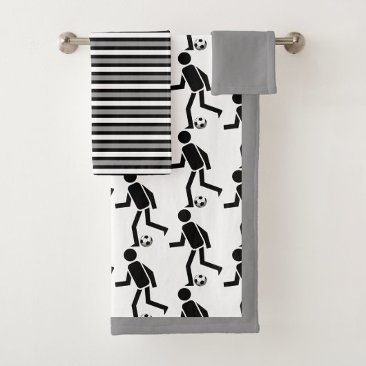 Fußball-Spieler mit Ball, schwarz-graue Streifen R Badhandtuch Set (Insitu)