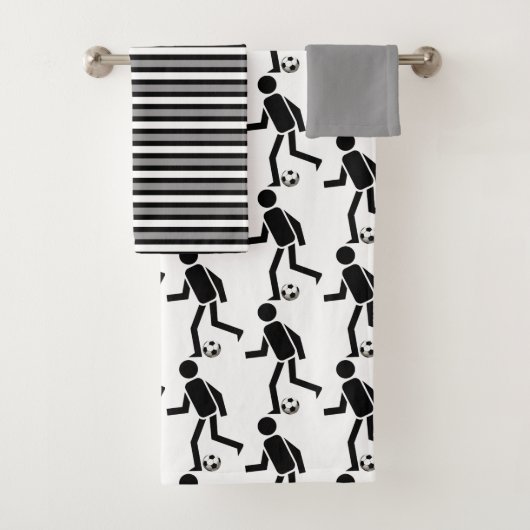 Fußball-Spieler mit Ball und Schwarz, graue Streif Badhandtuch Set (Insitu)